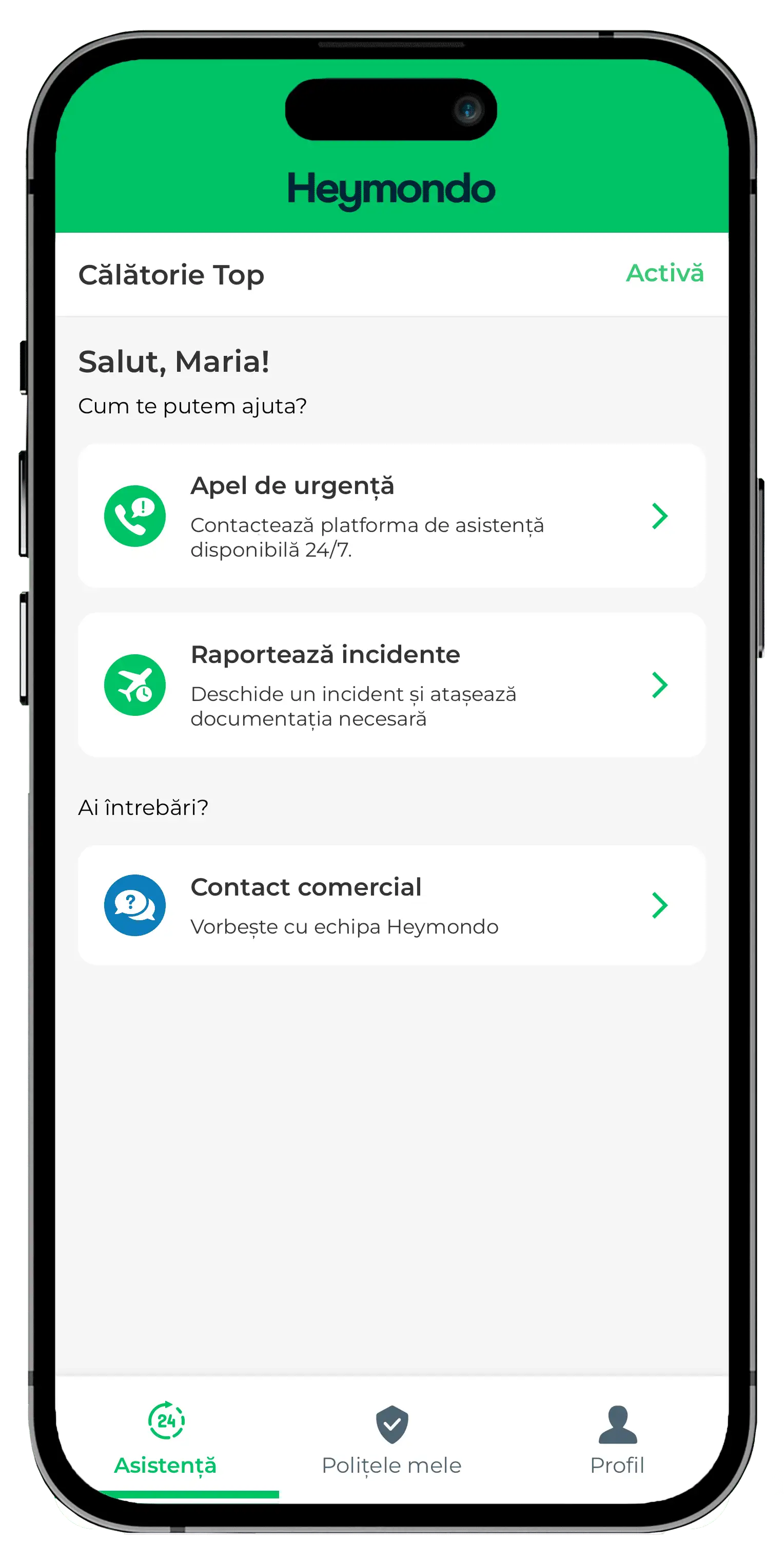 Aplicație pentru asigurarea de călătorie