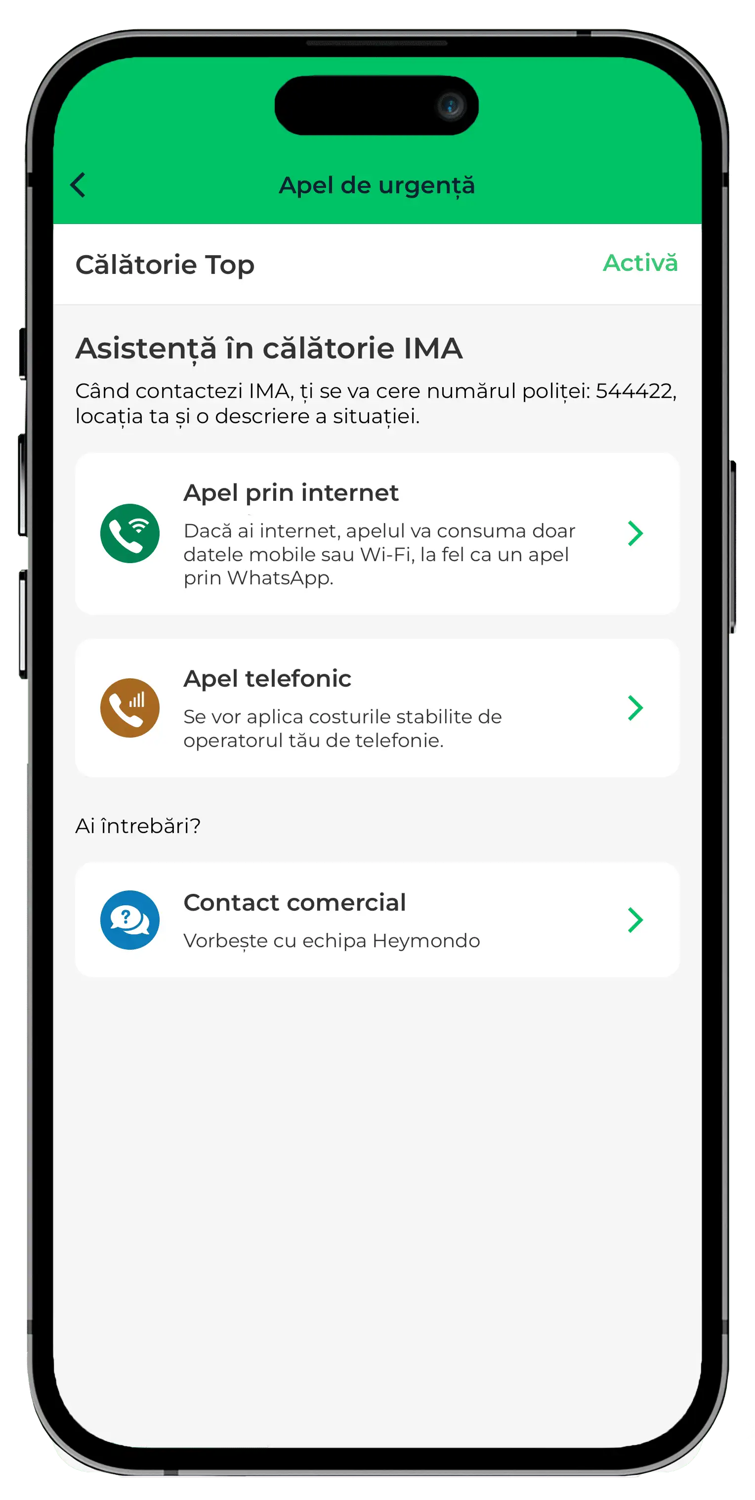 Aplicație pentru asigurarea de călătorie