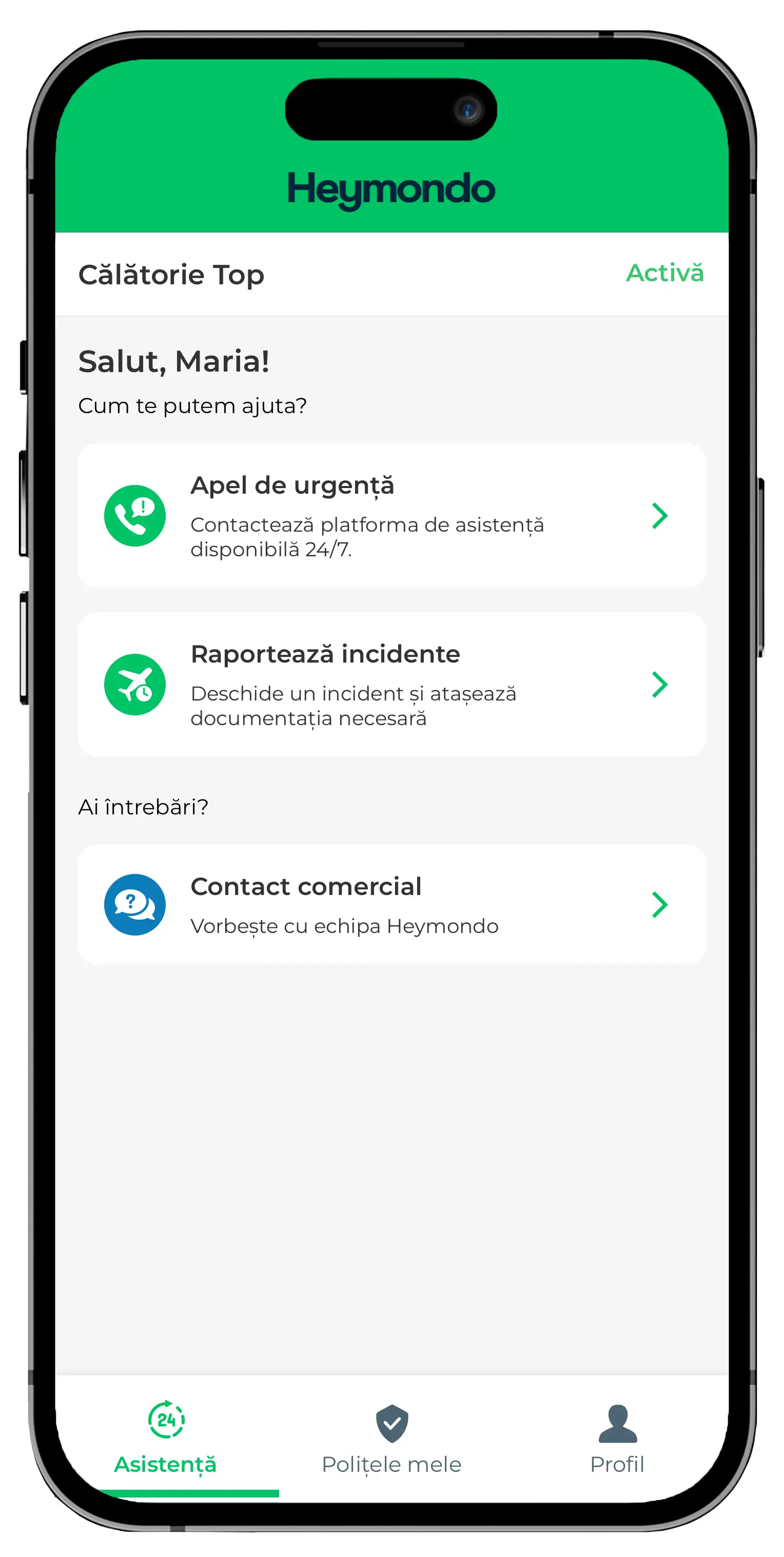 Aplicație pentru asigurarea de călătorie