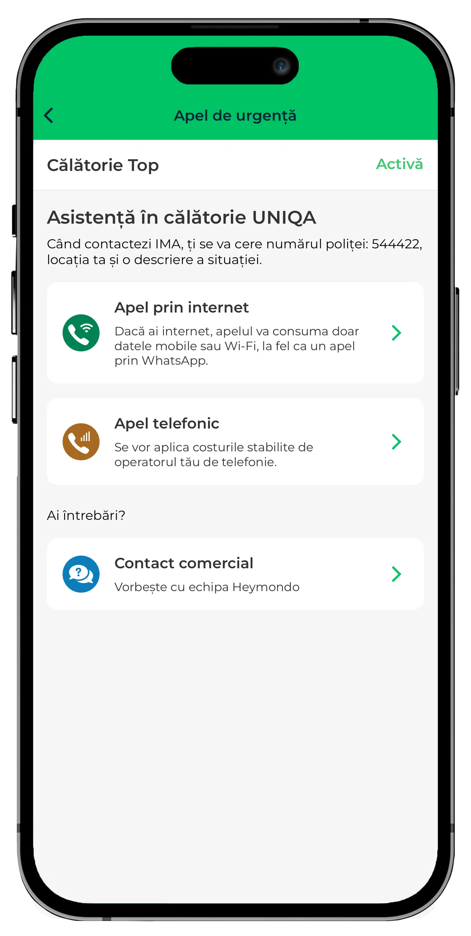 Aplicație pentru asigurarea de călătorie